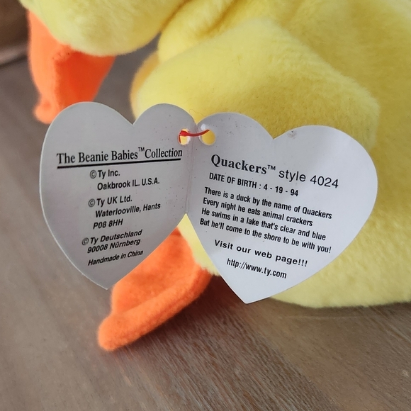 🦆 Ty Beanie Baby “Quackers” & Teenie Beanie “Quacks” Duck Set – 1993 Vintage - Picture 9 of 16